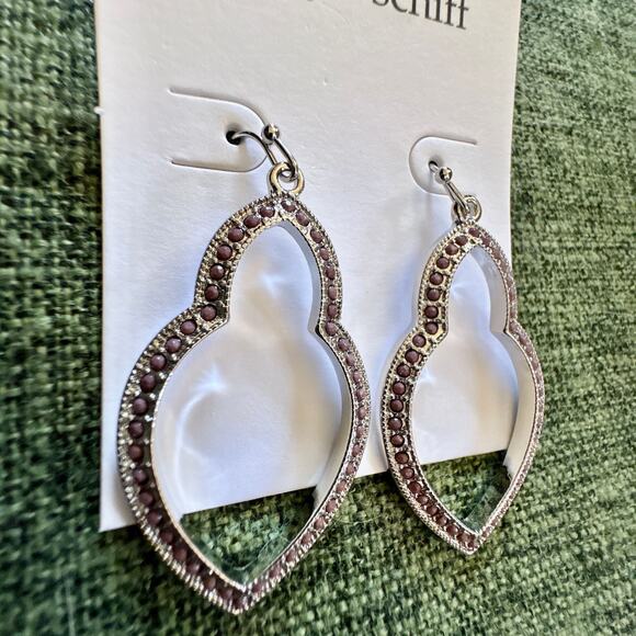 Marlyn Schiff Theresa Pave Open Shape Drop Earrings Tear Drop Silver Tone NEW - Picture 4 of 7